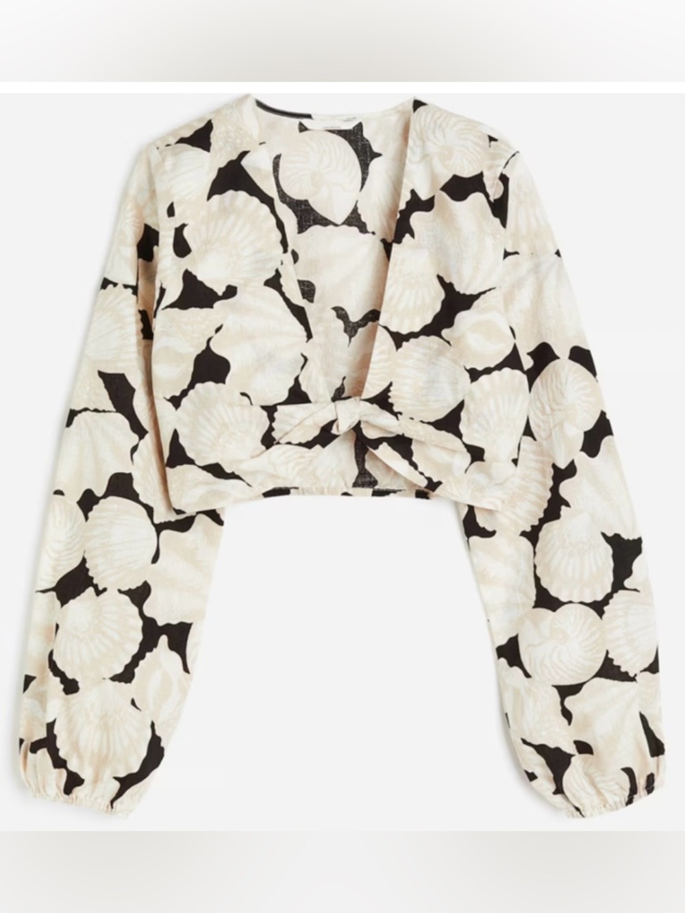 H&M Cropped Linen Blend Puff Sleeve  Seashell Top New